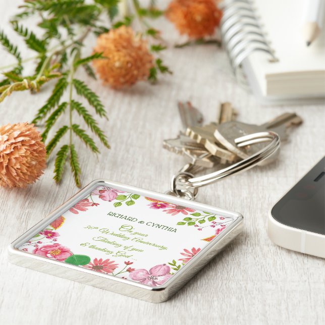 Porte-clés Fleurs de 30e anniversaire de mariage religieux (Côté)