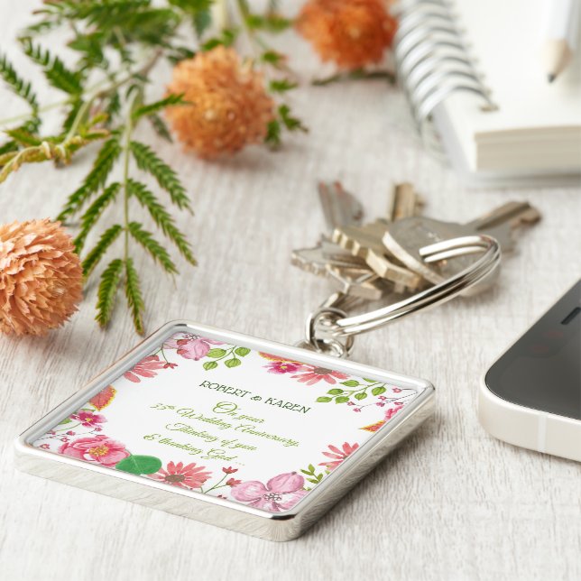 Porte-clés Fleurs de 35e anniversaire de mariage religieux (Côté)
