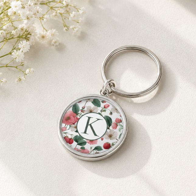 Porte-clés Fleurs de baie à monogramme personnalisé  (Créateur téléchargé)