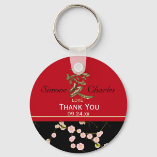 Porte-clés Fleurs de cerisier rouge et noir Faveur de mariage