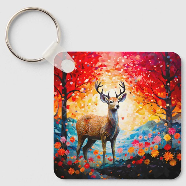 Porte-clés Fleurs de coucher de soleil doré Forêt d'automne C (Recto)