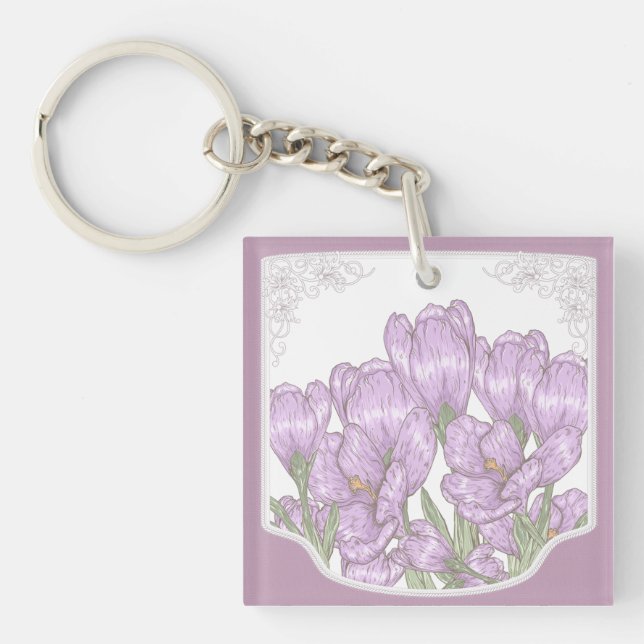 Porte-clés Fleurs de Crocus pourpres printanières (Devant)
