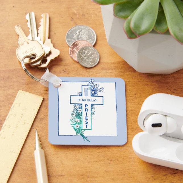 Porte-clés Fleurs de croix du prêtre personnalisées (Bureau)