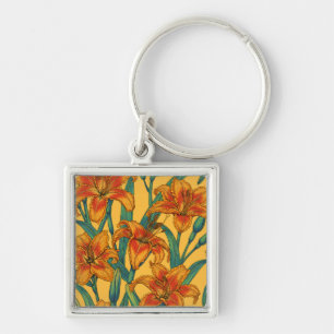 Porte-clés Fleurs de jour tawny, bleu et jaune