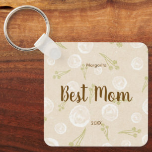 Porte-clés Fleurs de la meilleure maman personnalisées datées