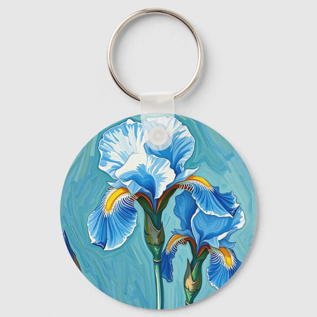 Porte-clés Fleurs de l'iris bleu motif artistique (Recto)