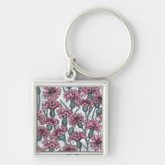 Porte-clés Fleurs de maïs roses, fleurs sauvages sur blanc (Devant)