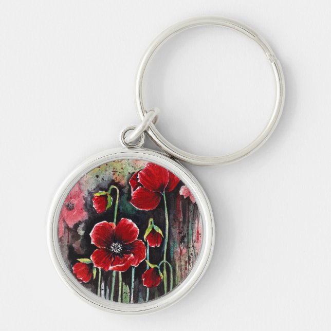 Porte-clés Fleurs De Pavot En Aquarelle (Devant)