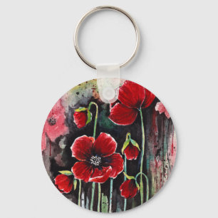 Porte-clés Fleurs De Pavot En Aquarelle