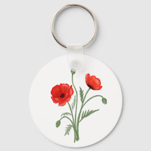 Porte-clés Fleurs de pavot rouges