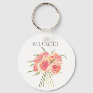 Porte-clés Fleurs de pivoine pastel Aquarelle mariage rustiqu