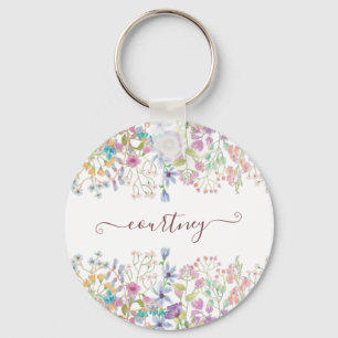 Porte-clés Fleurs de printemps à l'aquarelle personnalisées