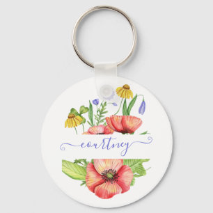 Porte-clés Fleurs de printemps aquarelle personnalisées