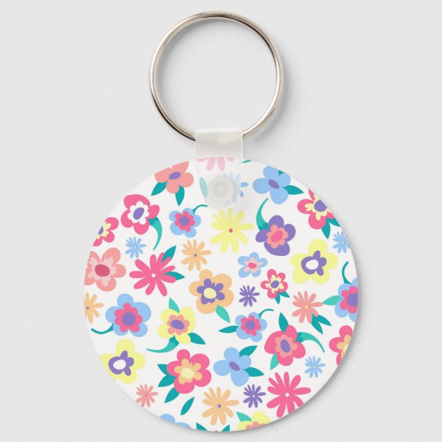 Porte-clés Fleurs de printemps colorées mignonnes motif (Recto)