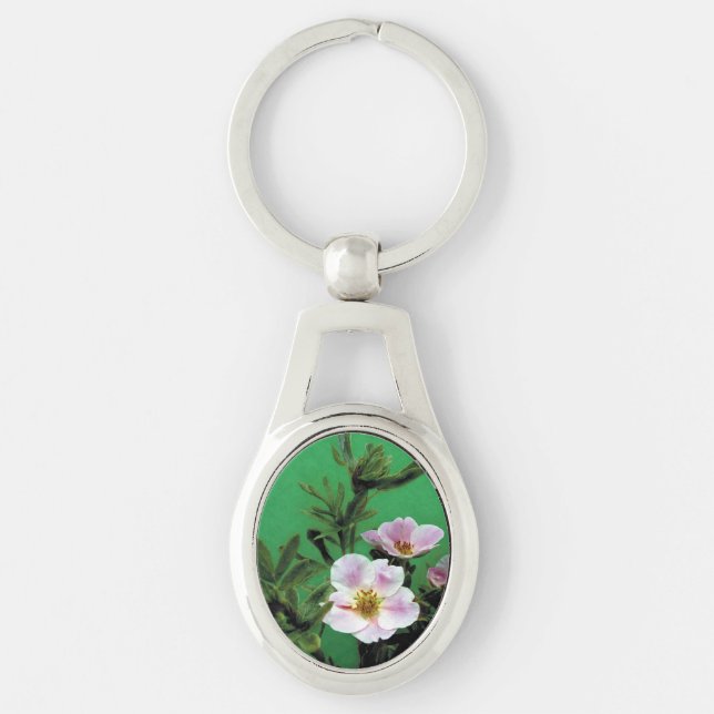 Porte-clés fleurs de rose sauvage en vert. (Devant)