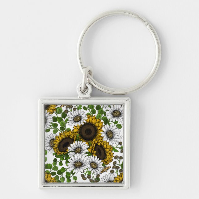 Porte-clés Fleurs de soleil et marguerites, jardin d'été 3 (Devant)