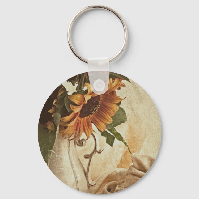 Porte-clés Fleurs de soleil orange rouillées (Recto)