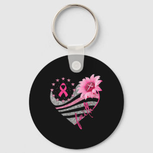 Porte-clés Fleurs de tournesol rose Ruban Faith Cancer du sei