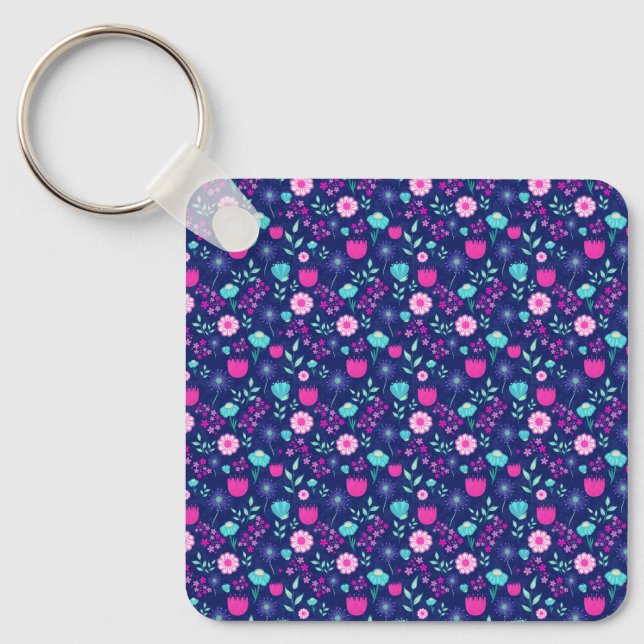 Porte-clés Fleurs délicates et détails botaniques (Recto)