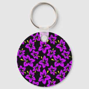 Porte-clés Fleurs d'hibiscus hawaïens violets tropicaux