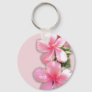 Porte-clés Fleurs d'Hibiscus rose brillantes