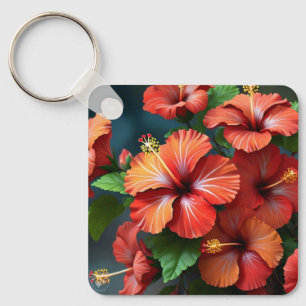 Porte-clés Fleurs d'Hibiscus rouge vif-76894