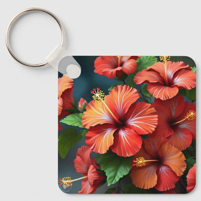 Porte-clés Fleurs d'Hibiscus rouge vif-76894 (Recto)