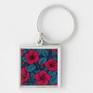Porte-clés Fleurs d'hibiscus rouges