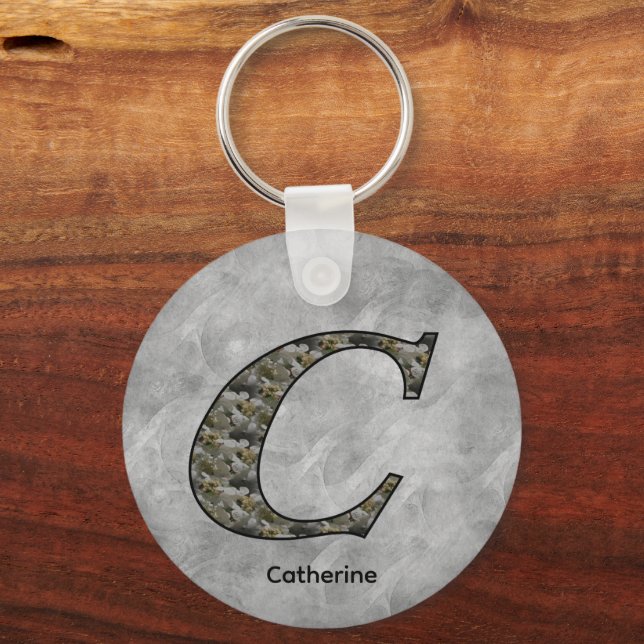 Porte-clés Fleurs d'hydrangea personnalisées avec initiale de (Recto)