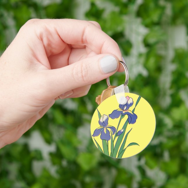 Porte-clés Fleurs d'iris de jardin de printemps florales vint (main)