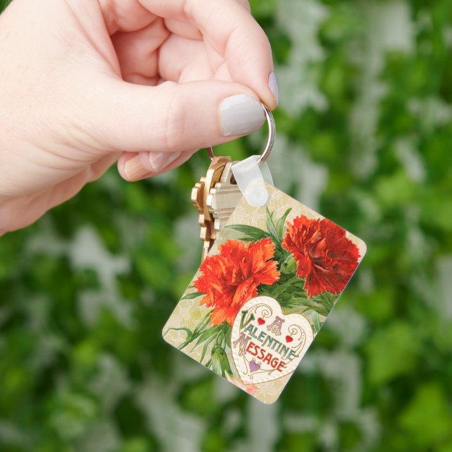 Porte-clés Fleurs d'œillet, Message de la Saint-Valentin Vint (main)