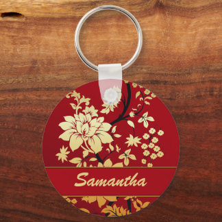 Porte-clés Fleurs d'or orientales personnalisées en rouge