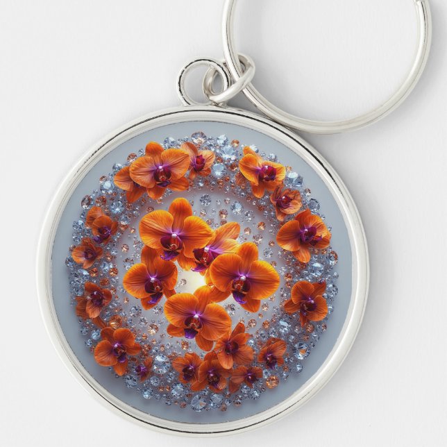 Porte-clés Fleurs d'orchidées enchâssées dans des cristaux (Devant)