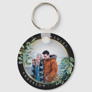 Porte-clés Fleurs dorées Botanique Vert Couple Aquarelle