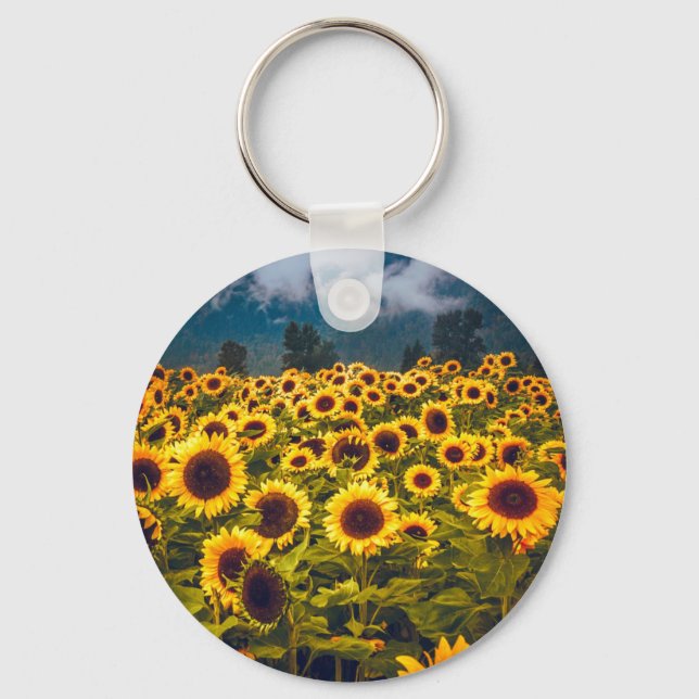 Porte-clés Fleurs du paysage du terrain de tournesol Jaune (Recto)