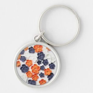 Porte-clés Fleurs en tissu cousu à la main printemps orange b