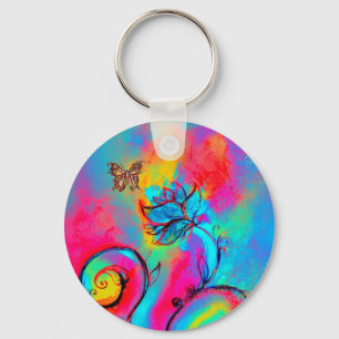 Porte-clés FLEURS ET BUTTERFLIS BLANCS bleu rose