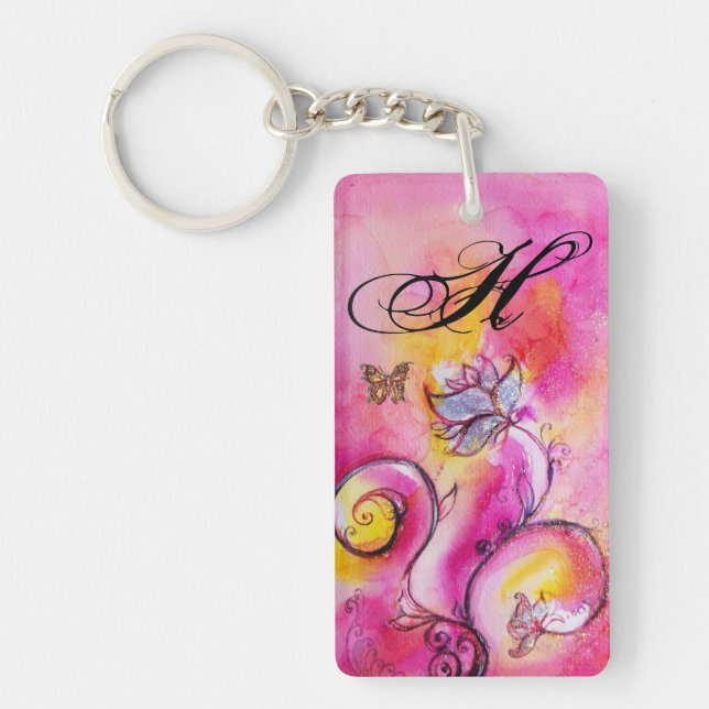 Porte-clés FLEURS ET BUTTERFLIS BLANCS jaune rose violet (Devant)