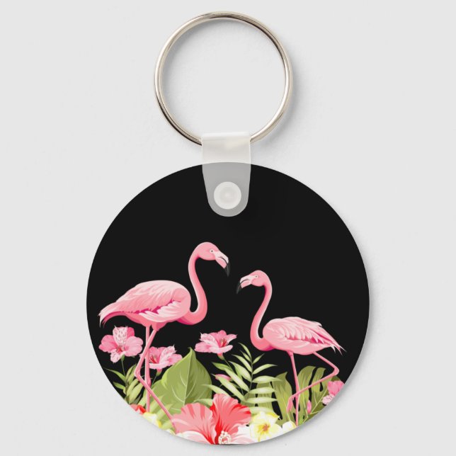Porte-clés Fleurs Et Flamants roses Tropicaux-32146 (Recto)