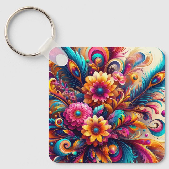 Porte-clés Fleurs et Plumes (Recto)