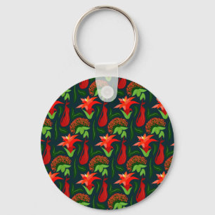 Porte-clés Fleurs Exotiques Colorées Motif de Feuilles