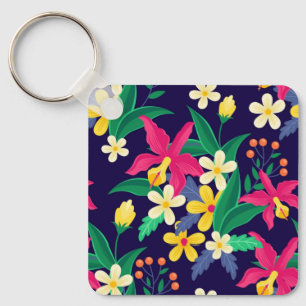 Porte-clés Fleurs Exotiques Colorées Motif Feuilles-23021