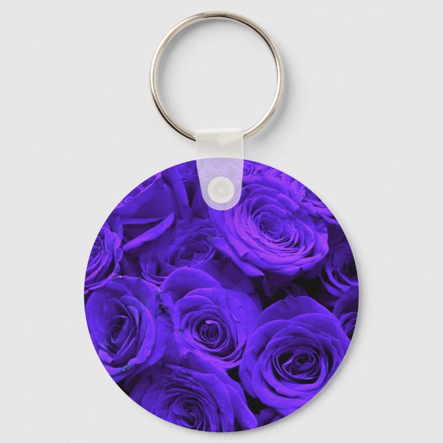Porte-clés Fleurs florales violettes élégantes roses  (Recto)