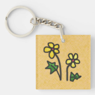 Porte-clés Fleurs jaunes douces dessinées sur n'importe quel