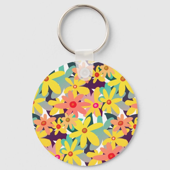 Porte-clés Fleurs jaunes, roses et oranges (Recto)