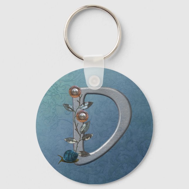 Porte-clés Fleurs métalliques Monogramme D (Recto)