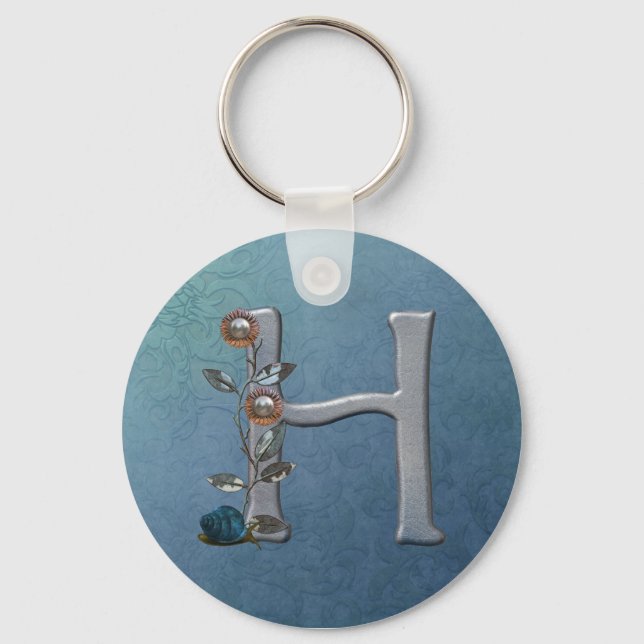 Porte-clés Fleurs métalliques Monogramme H (Recto)