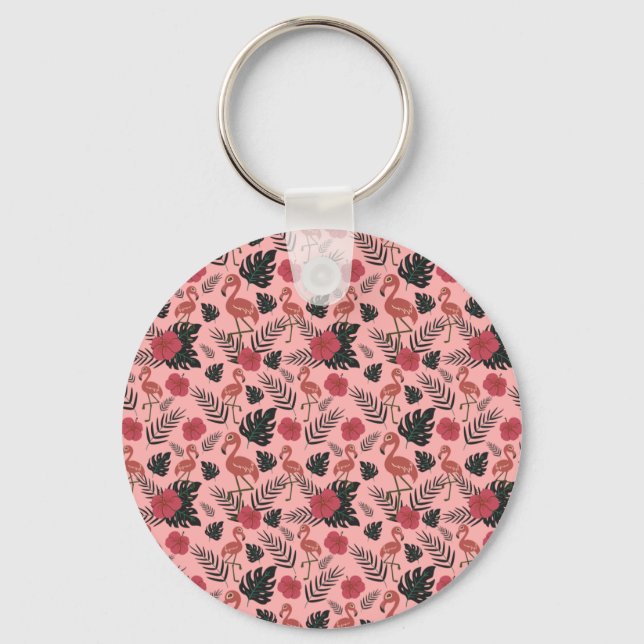 Porte-clés Fleurs motifs et feuilles flamands roses (Recto)