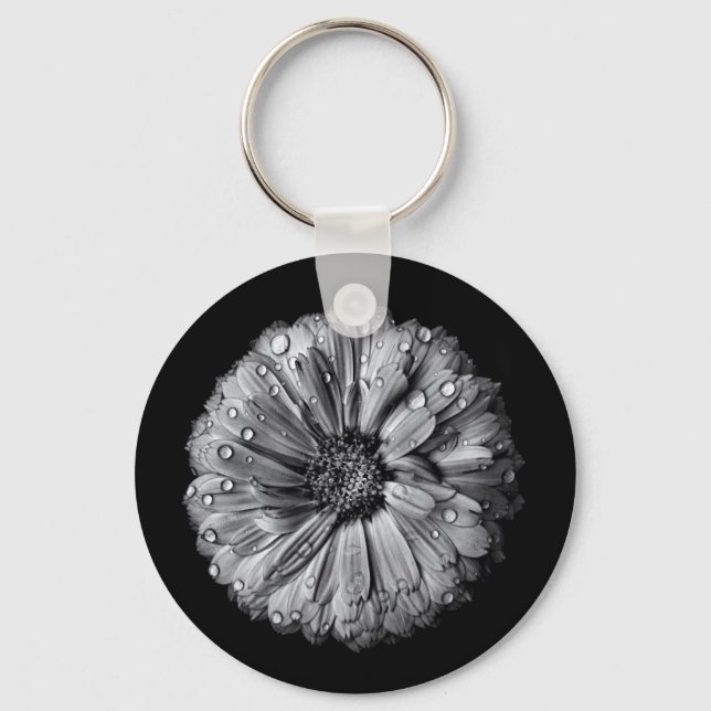 Porte-clés Fleurs Noires Et Blanches 10 (Recto)