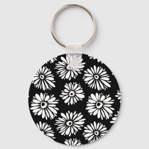Porte-clés Fleurs noires et blanches funky
